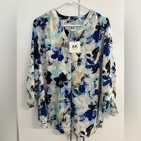 Anne Klein Tops - Anne Klein Blue Graphic 3/4 Sleeve Blouse Sz PXL